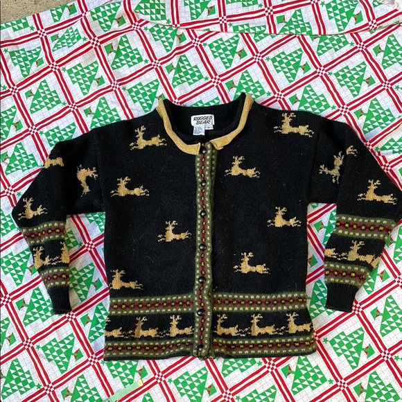 Vintage Christmas Reindeer Cardigan Sweater - Picture 1 of 4